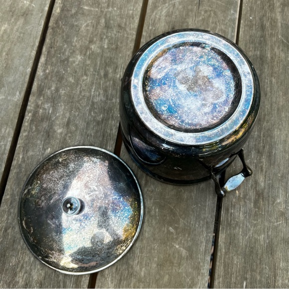 Vintage Silver Plate Crescent White Glass Lined Ice Bucket Rainbow Patina - Picture 8 of 9